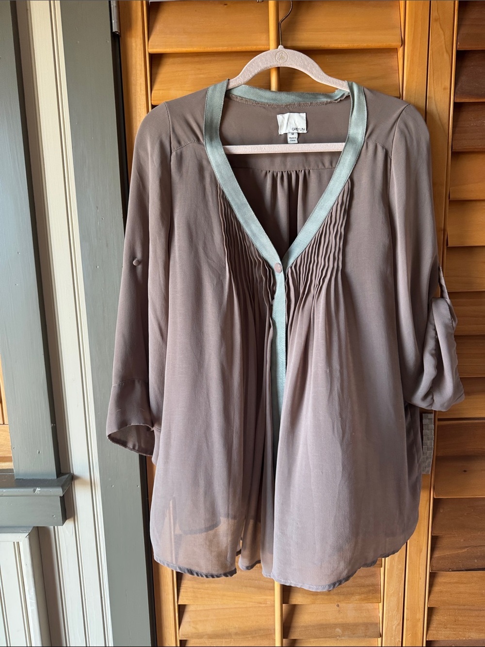 Greylin Lightweight Taupe Sheer Tunic size Medium